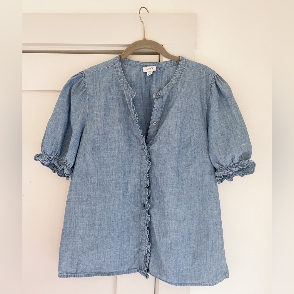 J crew factory ruffle button down top 100% cotton